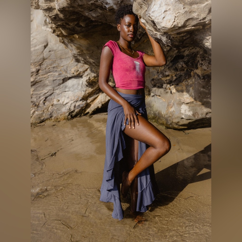 SOLD 🌊 Purusha People “Perennial Wave” Ruffle Wrap Skirt | Small | Indigo Blue